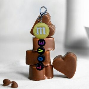 Heart-Shaped Chocolate Keychain with Love Charm
